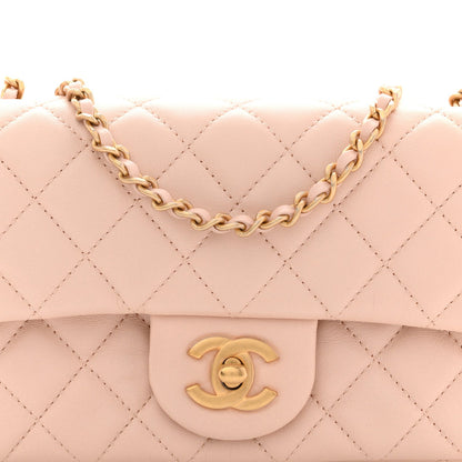 Lambskin Quilted Mini Rectangular Pearl Crush Flap Light Beige