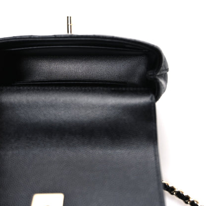 Caviar Quilted Coco Handle Clutch With Chain Black