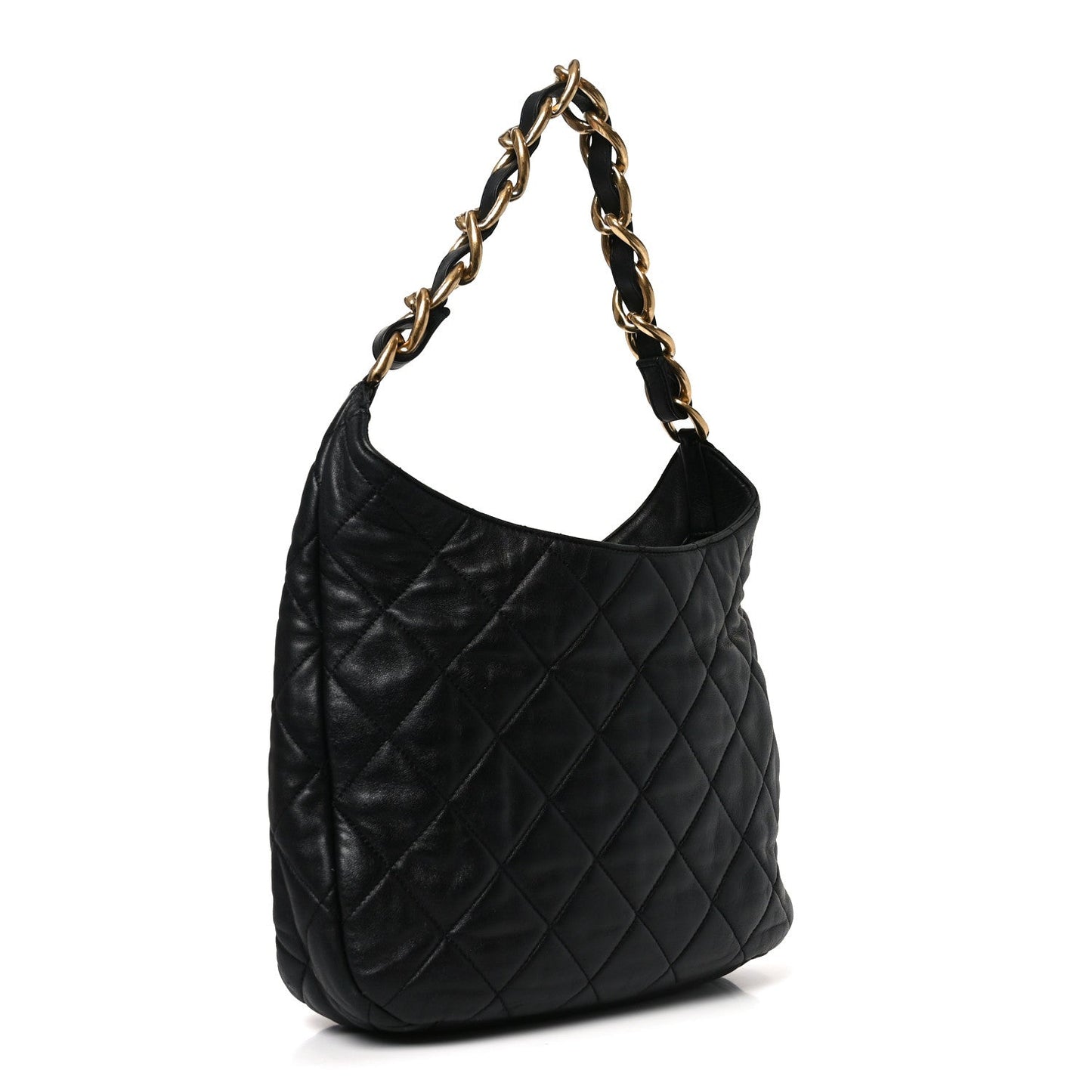 Lambskin Quilted Large CC Funky Town Hobo Black