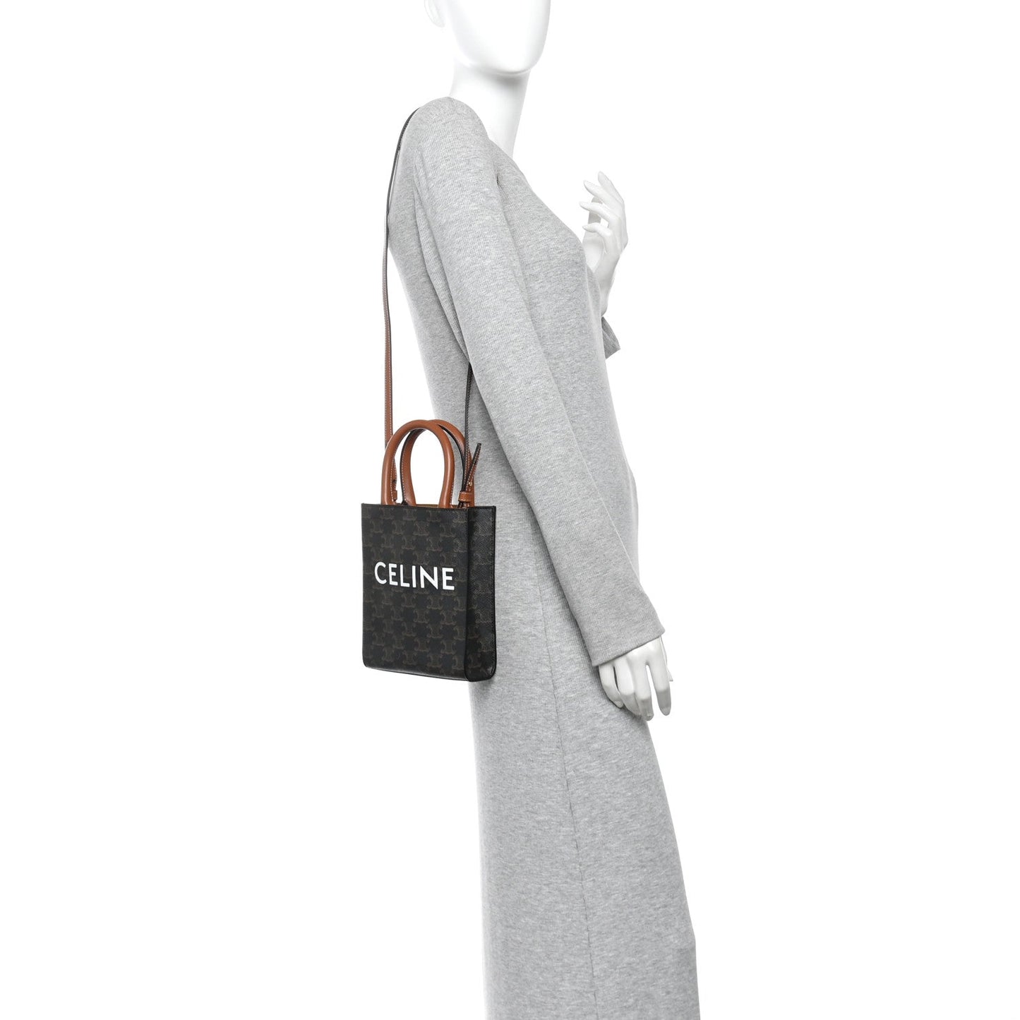 Triomphe Canvas Calfskin Mini Vertical Cabas Tan