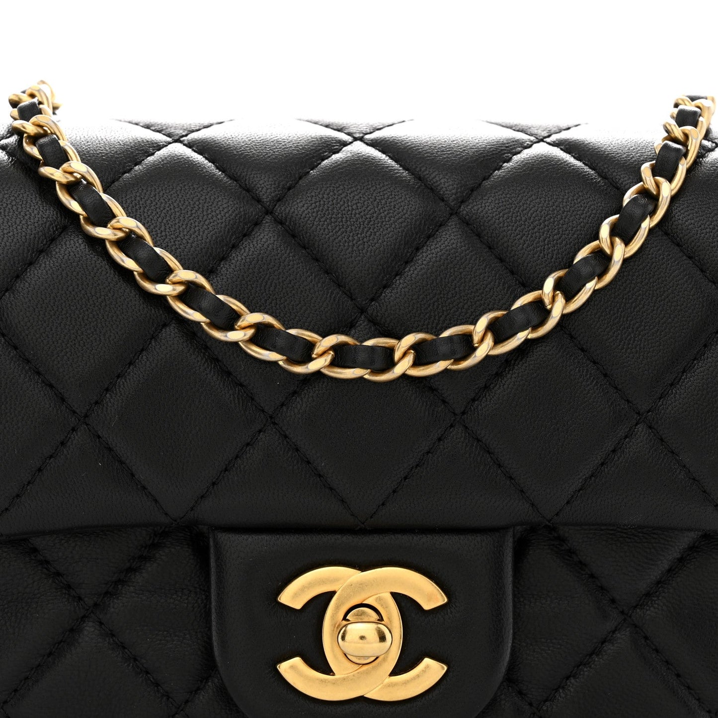 Lambskin Quilted Mini Rectangular Pearl Crush Flap Black