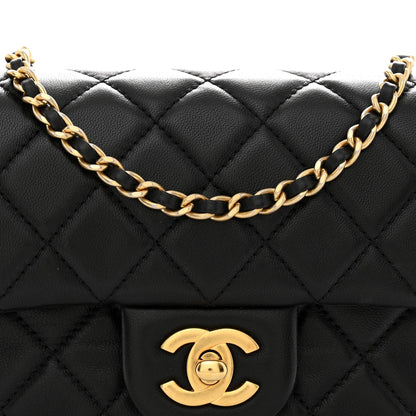 Lambskin Quilted Mini Rectangular Pearl Crush Flap Black
