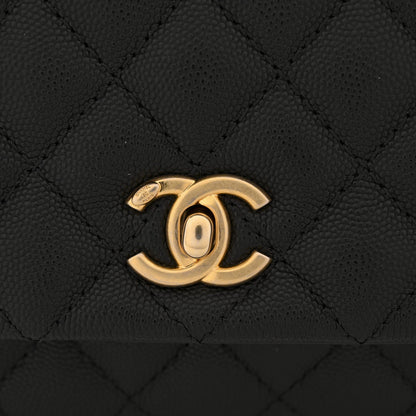 Caviar Quilted Mini Coco Handle Flap Black