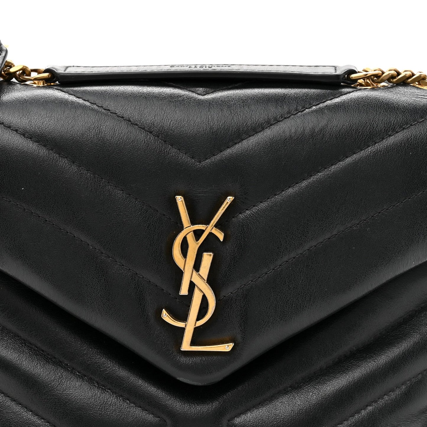 Calfskin Y Quilted Monogram Small Loulou Chain Satchel Black