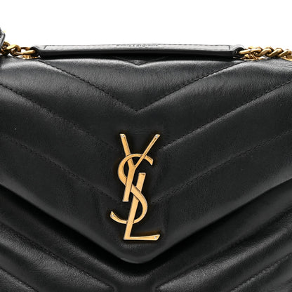 Calfskin Y Quilted Monogram Small Loulou Chain Satchel Black