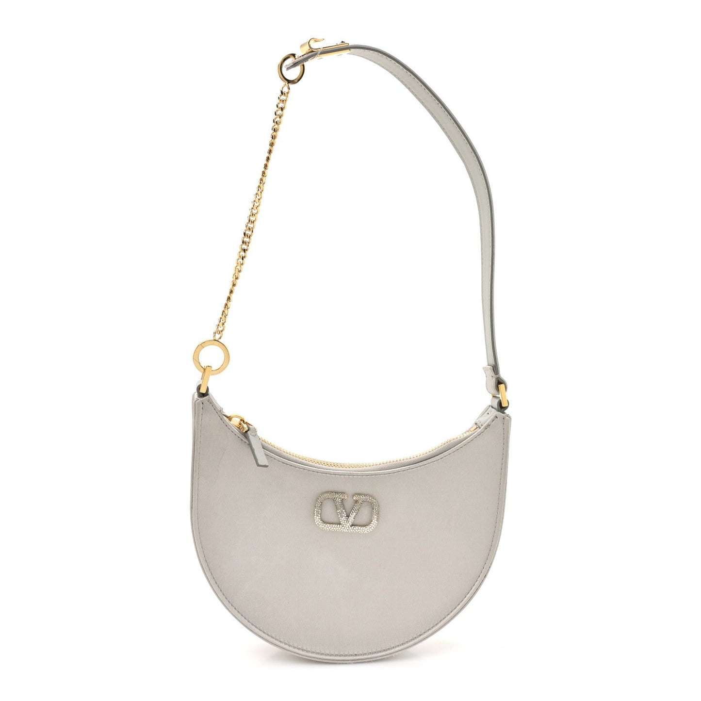 Satin Mini Crystal Vlogo Hobo Bag Silver