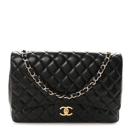 Lambskin Quilted Maxi Double Flap Black