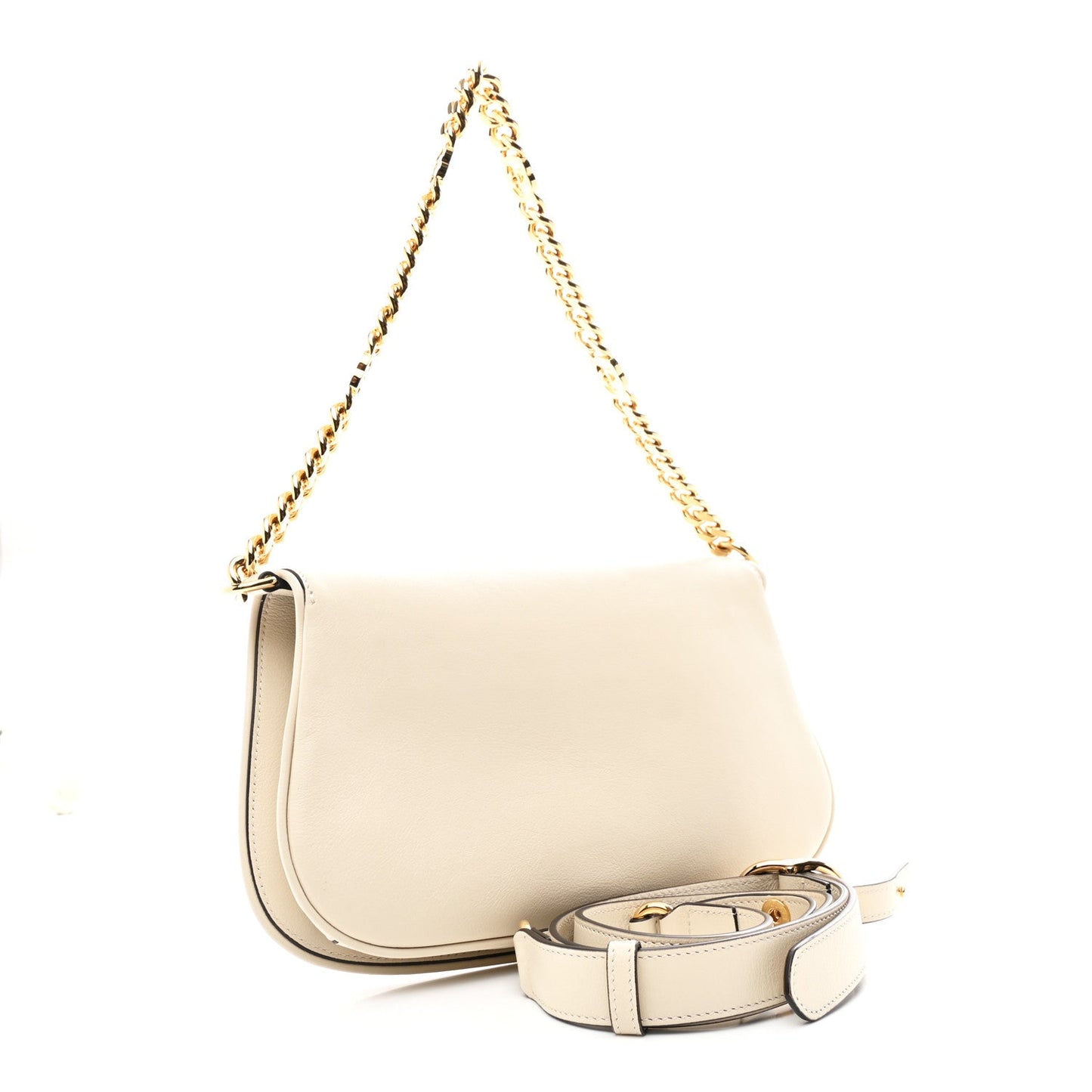 Roxy Calfskin Blondie Chain Shoulder Flap Bag Mystic White