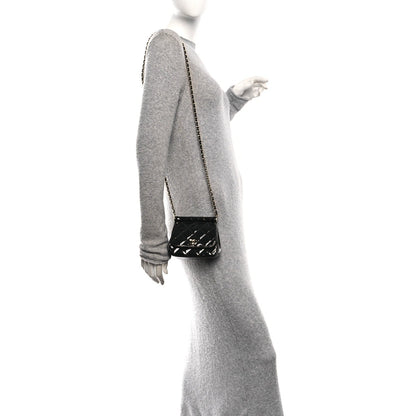 Patent Quilted Frame Clutch Flap With Chain Black
