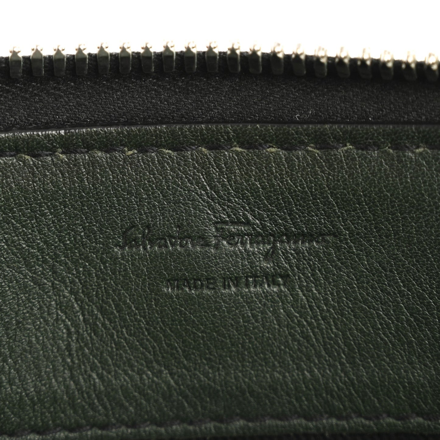 Calfskin Gancini Embossed Wristlet Clutch Dark Green