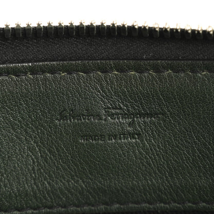 Calfskin Gancini Embossed Wristlet Clutch Dark Green