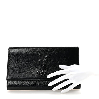 Textured Patent Monogram Large Belle De Jour Clutch Black