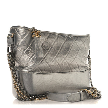 Metallic Lambskin Calfskin Quilted Medium Gabrielle Hobo Silver