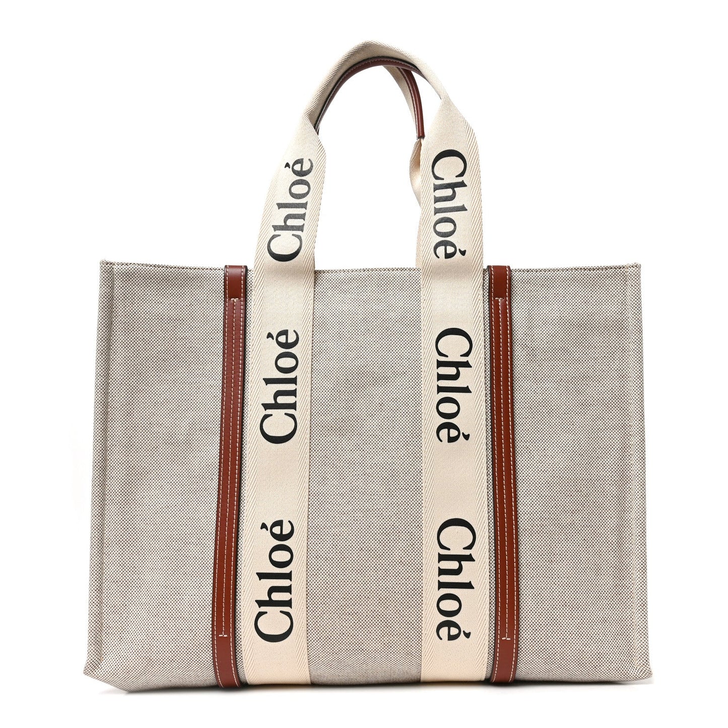 Cotton Calfskin Large Woody Ribbon Tote White Brown