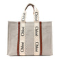 Cotton Calfskin Large Woody Ribbon Tote White Brown