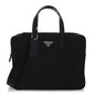 Re-Nylon Saffiano Metal Triangle Logo Briefcase Black