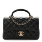 Lambskin Quilted Mini Top Handle Rectangular Flap Black