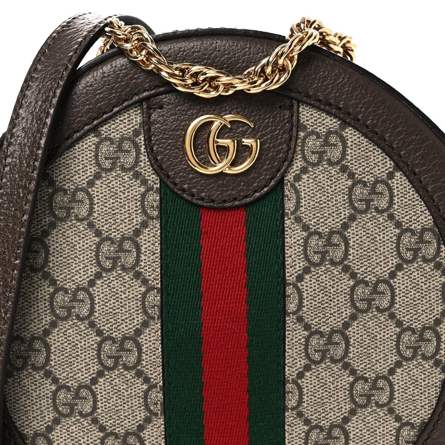 GG Supreme Monogram Web Mini Ophidia Round Shoulder Bag Brown