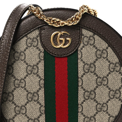 GG Supreme Monogram Web Mini Ophidia Round Shoulder Bag Brown