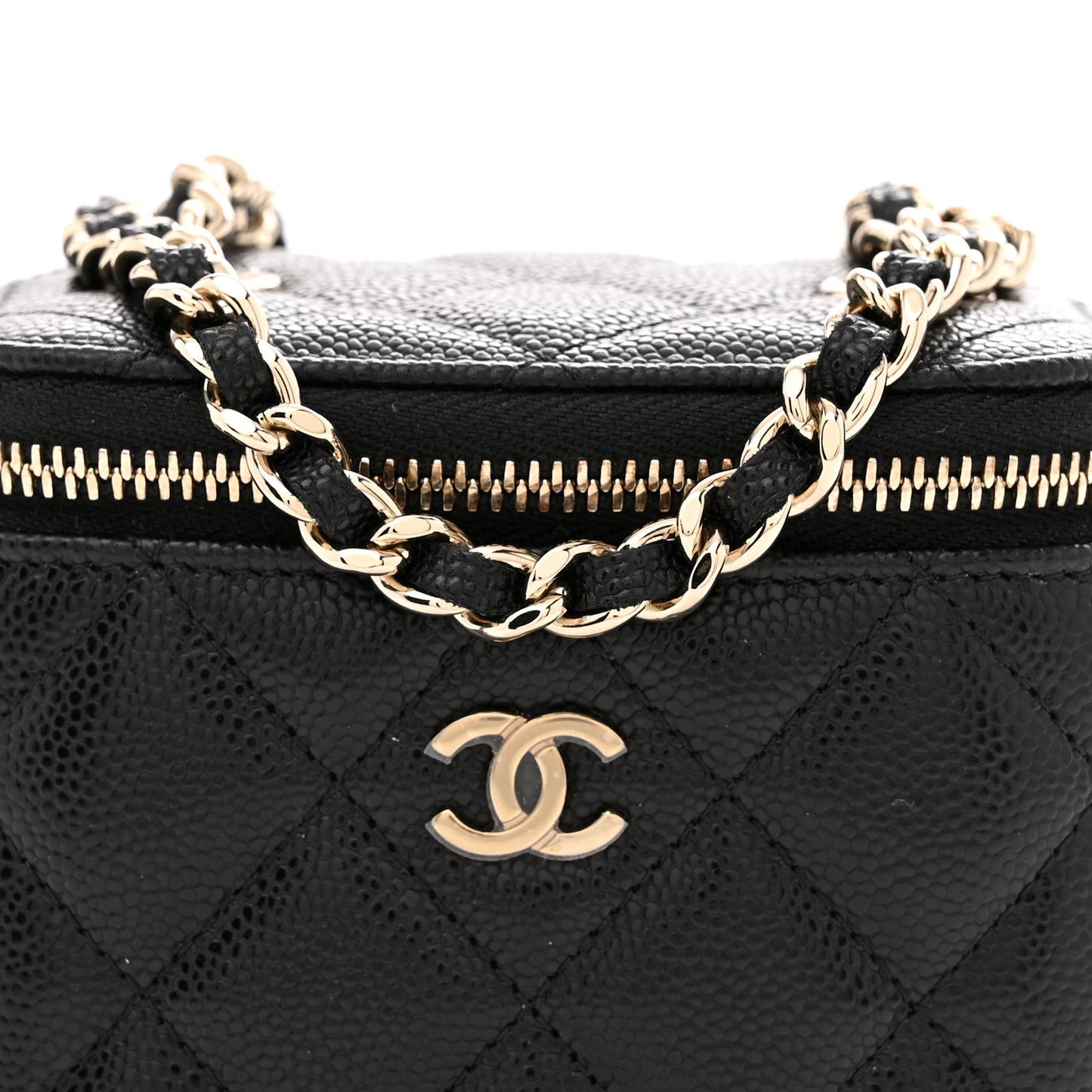 Caviar Quilted Mini Vanity Case With Chain Black