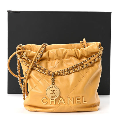 Shiny Calfskin Quilted Mini Chanel 22 Yellow