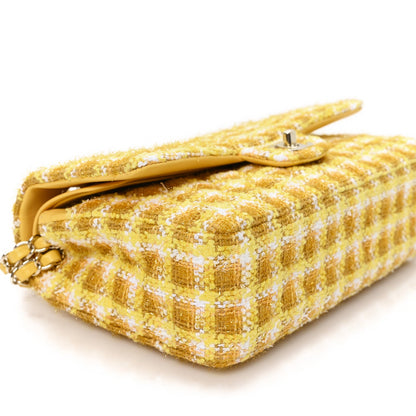 Tweed Quilted Medium Double Flap Yellow White Ochre