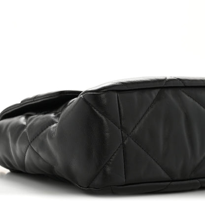 Shiny Goatskin Quilted Large Chanel 19 Flap Black