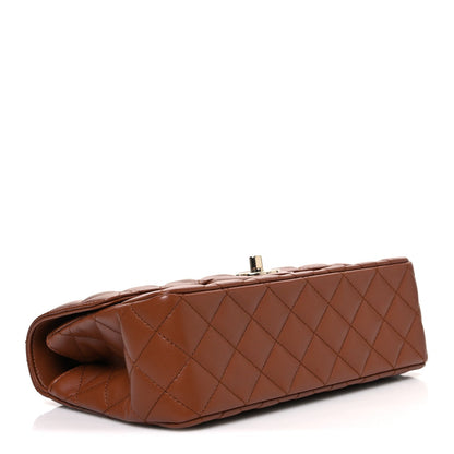 Lambskin Quilted Medium Crystal Top Handle Rectangular Flap Brown