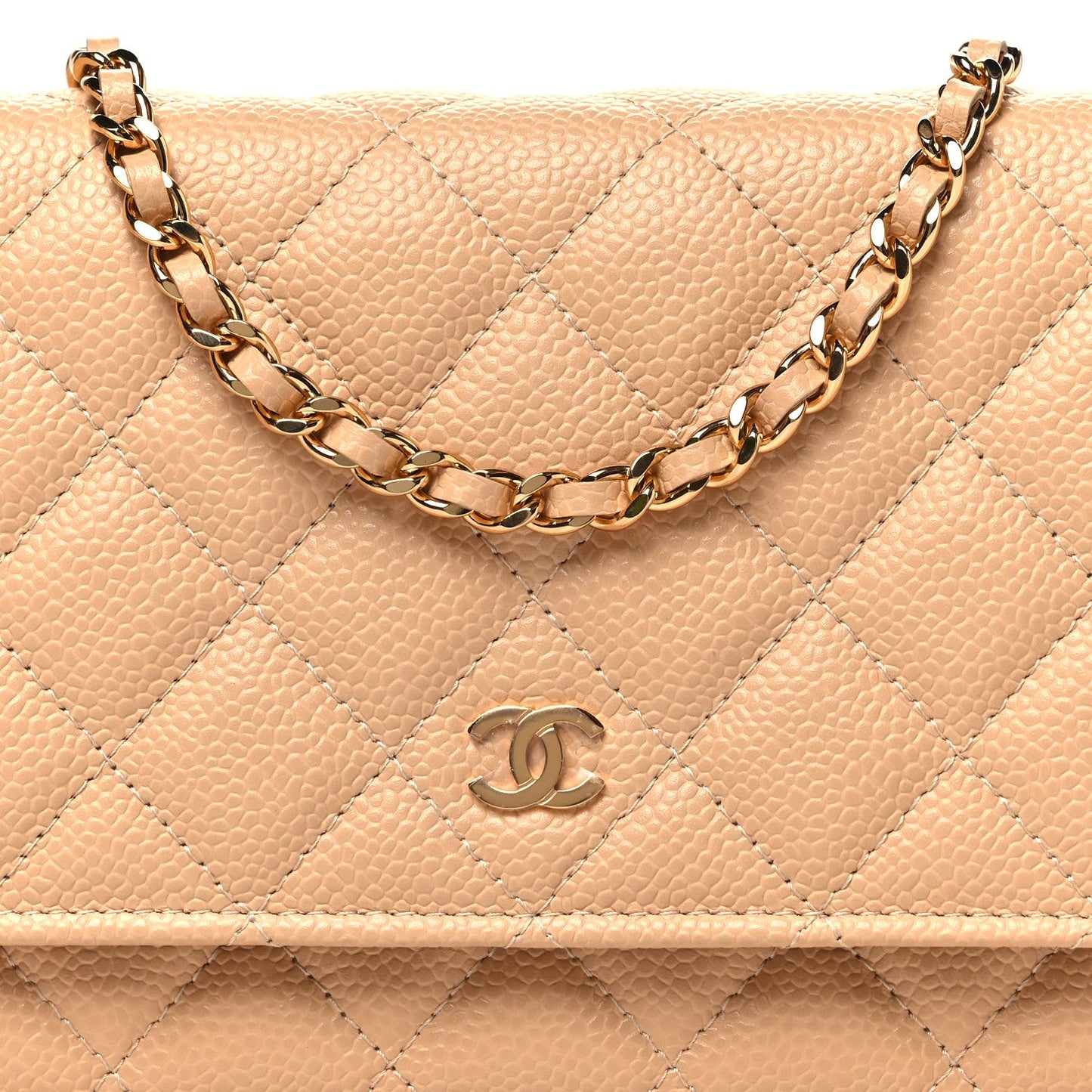 Caviar Quilted Wallet on Chain WOC Beige