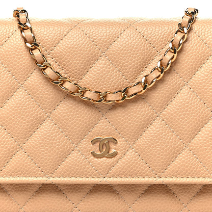 Caviar Quilted Wallet on Chain WOC Beige