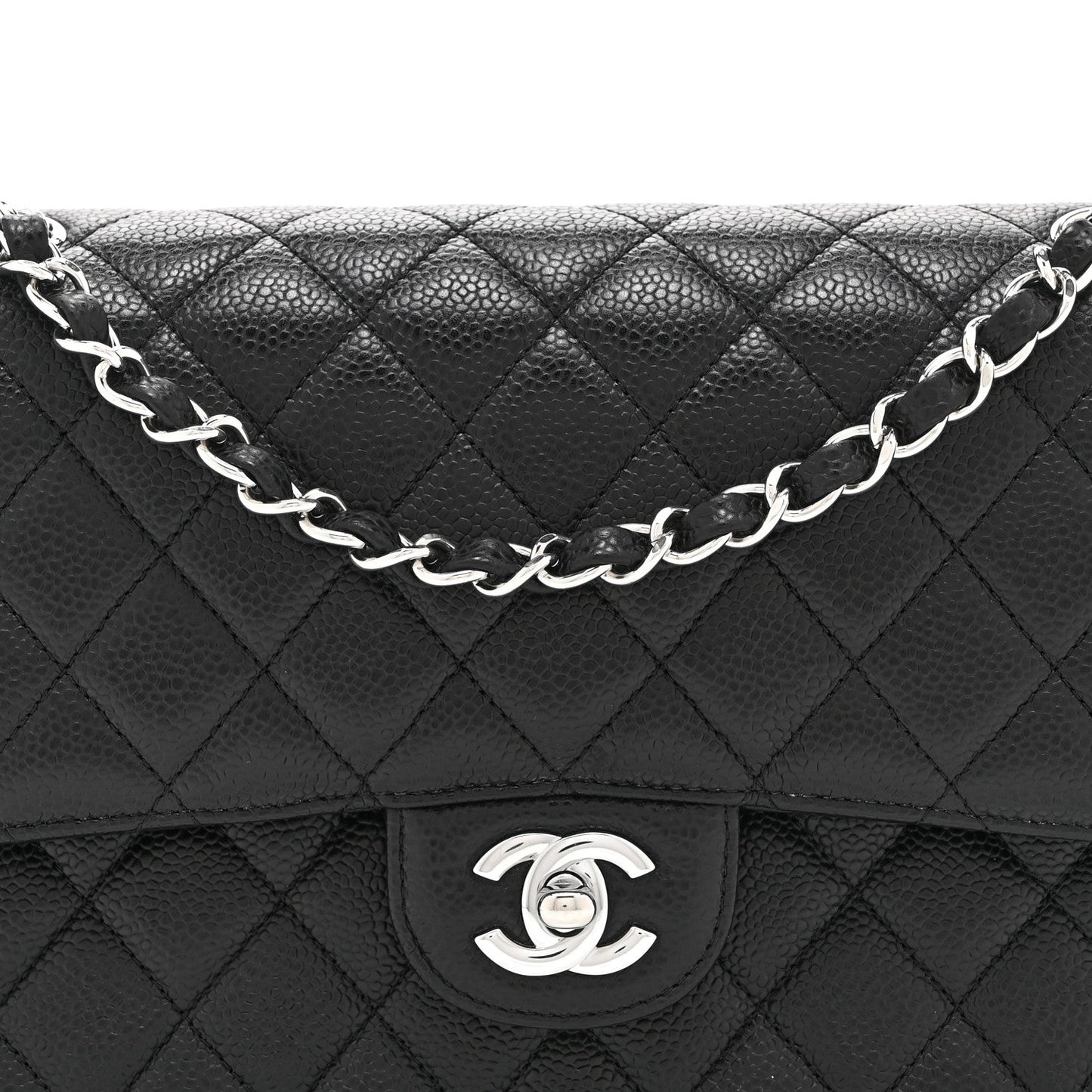Caviar Quilted Medium Double Flap Black