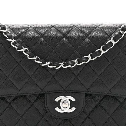 Caviar Quilted Medium Double Flap Black