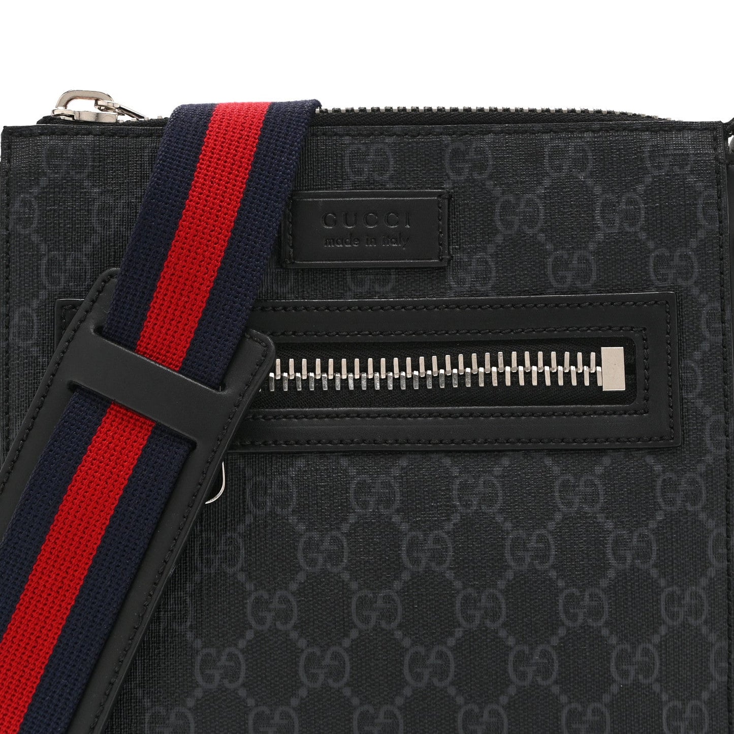 GG Supreme Monogram Web Small Flat Messenger Bag Black Grey