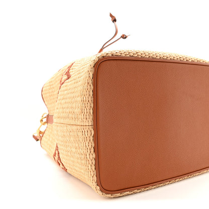 Raffia Calfskin Monogram Neonoe MM Tan
