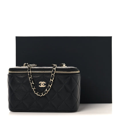 Caviar Quilted Small Vanity Case With Chain Black