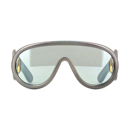 Loewe Sunglasses Shield Full Rim, Light Grey/Gold Frame and Grey Gold Mirror Lens LW40108I24C
