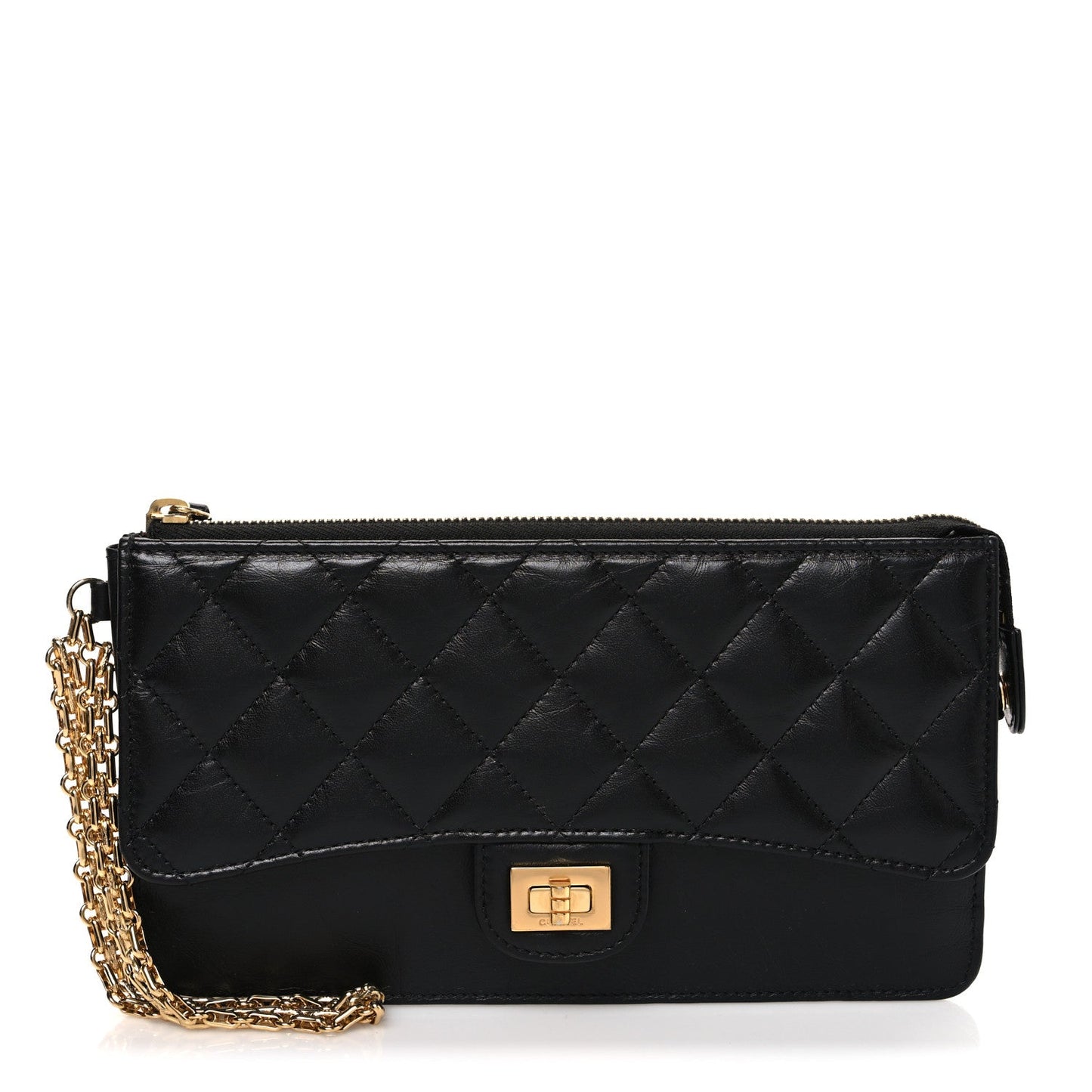 Aged Calfskin Quilted 2.55 Reissue Pouch With Chain Handle Black