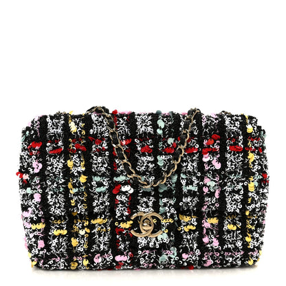 Tweed Sequin Small Single Flap Black Red Multicolor