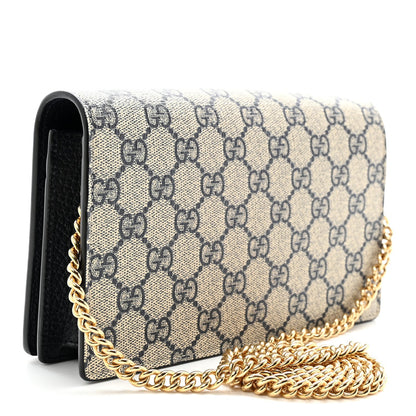 GG Supreme Monogram Textured Dollar Calfskin Mini GG Marmont Chain Wallet Beige Blue