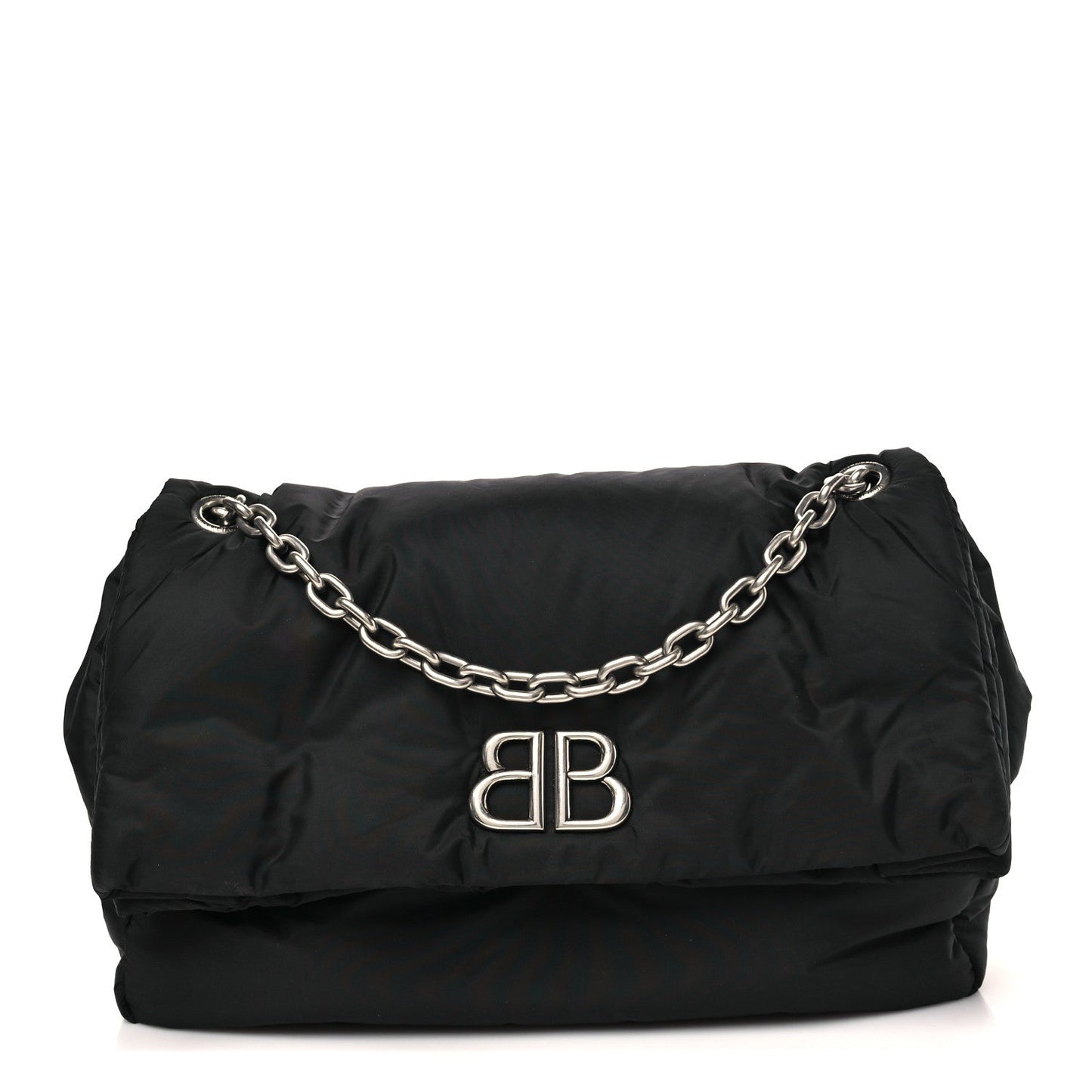 Nylon Medium Monaco Chain Shoulder Bag Black