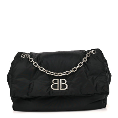 Nylon Medium Monaco Chain Shoulder Bag Black