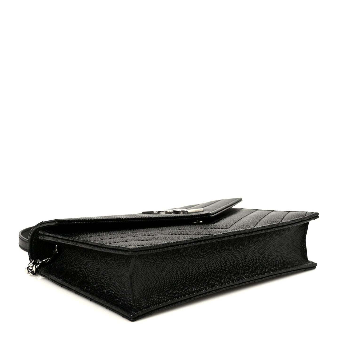 Grain De Poudre Matelasse Chevron Monogram Envelope Chain Wallet Black