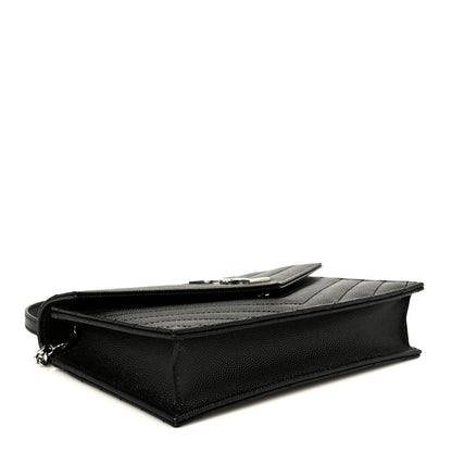 Grain De Poudre Matelasse Chevron Monogram Envelope Chain Wallet Black