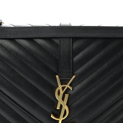 Grain De Poudre Matelasse Chevron Large Monogram Satchel Black