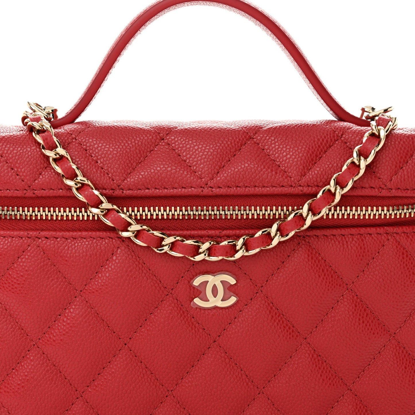 Caviar Quilted Top Handle Slim Vanity With Chain Red