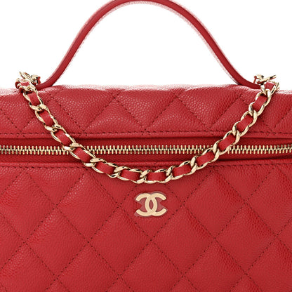 Caviar Quilted Top Handle Slim Vanity With Chain Red