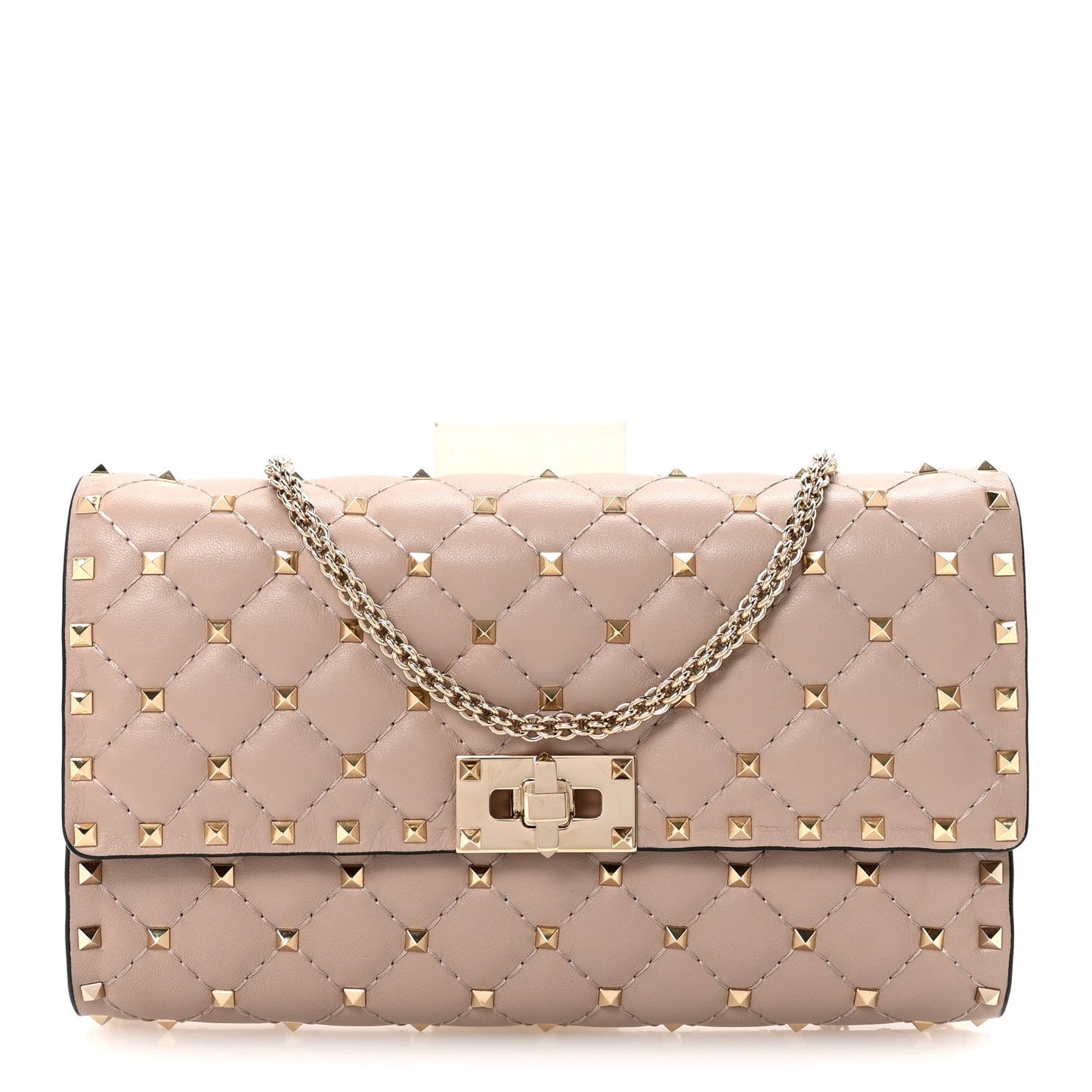 Lambskin Rockstud Spike Wallet on Chain Poudre