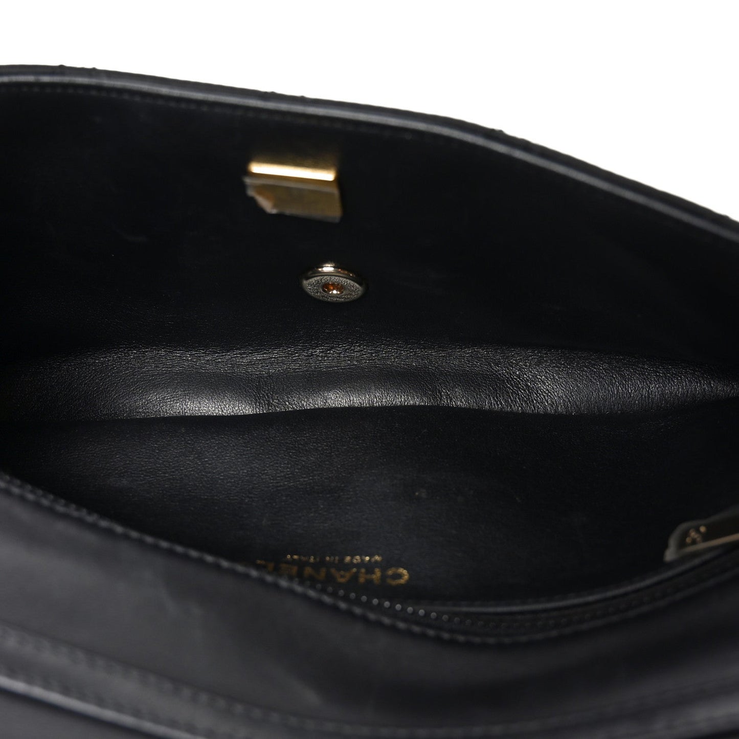 Satin Quilted Pearl CC Flap Clutch Black