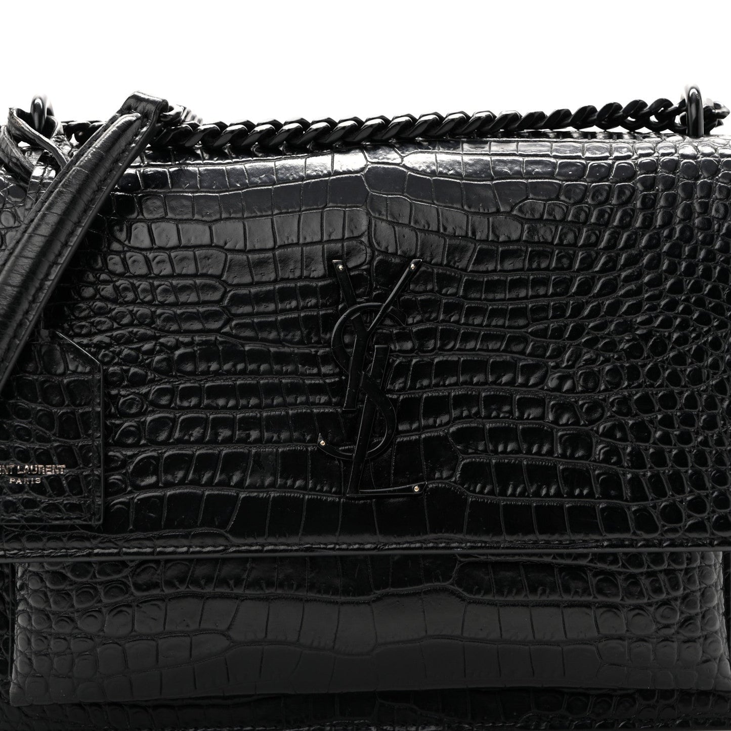Calfskin Crocodile Embossed Medium Monochrome Monogram Sunset Black