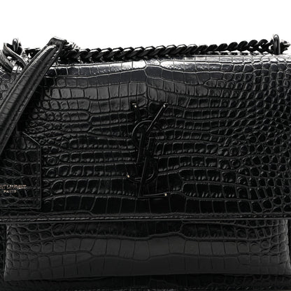 Calfskin Crocodile Embossed Medium Monochrome Monogram Sunset Black